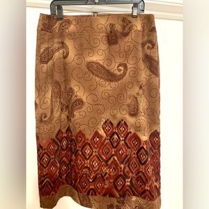 Faux suede midi skirt, paisley prints, size 14P